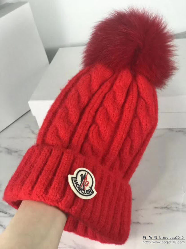 MONCIER蒙口 2018秋冬專櫃款 毛線搭配兔毛毛球針織帽 LLWJ6309